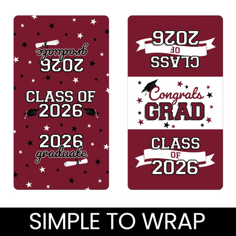 Class Of 2026 Graduation Mini Candy Bar Wrappers For Epic Party Favors Maroon Design 42 Count Self Adhesive Stickers