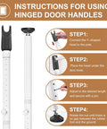 Instructions for using Sliding Glass Door Security Bar with hinged door handles, white, 1 pack, showing steps to secure installation.