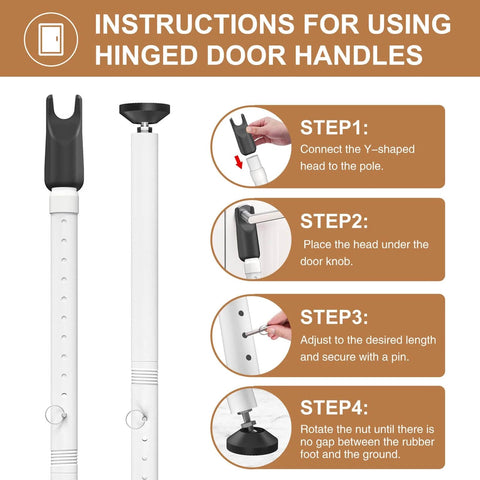 Instructions for using Sliding Glass Door Security Bar with hinged door handles, white, 1 pack, showing steps to secure installation.