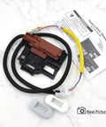 Heavy Duty Washing Machine Lid Lock Switch And Wiring Harness Kit For Straight Up Solid Replacement, includes wiring harness and instruction sheet.