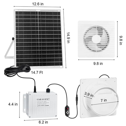 Powerful Solar Exhaust Fan With 24000mAh Battery For Day And Night Use, 25W 9.8In Ventilation For Chicken Coops, Greenhouses, Sheds And Outdoor Cooling, Waterproof Solar Powered Cooling Fan For Pets And Plants