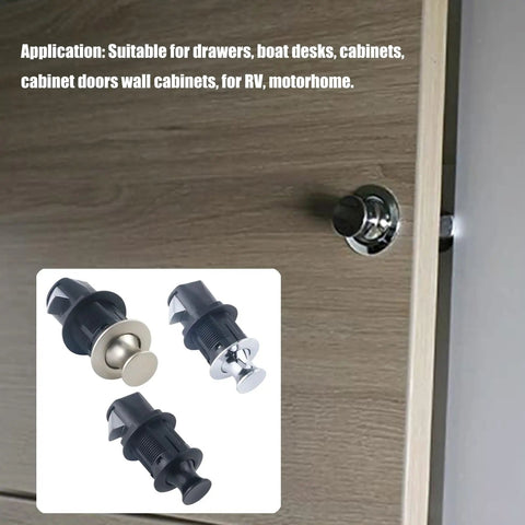 Keyless Cupboard Drawer Push Button Latch Flush Mount Zinc Alloy Cabinet Door Lock for Cabinets and Drawers Easy 22mm Hole Install