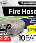 Heavy Duty 4 Inch Fire Hose 100 Ft Roll White With Red Or Blue Stripe 100 Percent Polyurethane Clothlike Construction