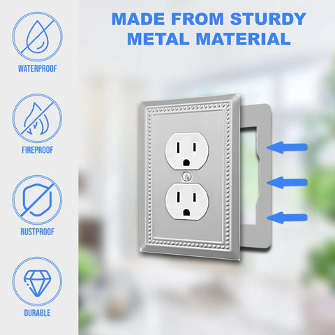 Go-To Wall Plate Spacer Kit Ten Pack Metal Leveling Plates For Flush Fit Receptacle Spacers highlighting metal and durability features