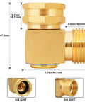 90 Degree Garden Hose Swivel Elbow Connector Three Quarter Inch GHT Brass Elbow Durable Fitting For Easy Leak Proof Watering With Included Washers Sealing Tape And Sealing Rings, 3/4 GHT brass