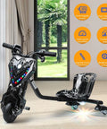 Electric Drift Trike for Kids With 3 Speed Big Wheel Ride On Tricycle for Ages 8 And Up Adjustable Seat Black And White Smooth Swerves Durable Outdoor Fun black electric drift trike with LED lights and adjustable seat