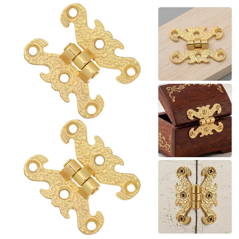 Retro Style Decorative Hinges Set 16 Zinc Alloy Cabinet Hardware on wooden box and door