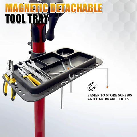 Heavy Duty Bike Repair Stand With 360 Degree Clamp Portable Aluminum Work Stand Supports Up To 110 Lbs Red tool tray