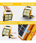 JUDYSSY 1000W Solar Flood Light Portable Led Reflector Spotlight features 180° rotatable stand and strong magnetic base for versatile use.