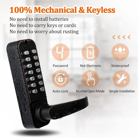 Keyless Entry Digital Door Lock With Dual Keypad, Front Door And Gate Lock For Outdoor Fence, Black, shown with features