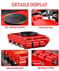Heavy Duty Machinery Movers Set With Swivel Caps And Smooth Rolling Pu Wheels Rated To Haul 13200 Pounds shown with 360° rotating disc and PU wheels.
