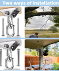 Heavy Duty 360 Degree Swing Hanger Kit installation for wood and concrete, showing stainless steel hardware and hammock application