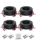 4 Pack 100 Foot BNC Video Power Cables For CCTV Security Cameras And DVR Systems All In One Extension Wire With 4 BNC And RCA Connectors Includes 100 Cable Clips For Quick Clean Install. Shown with connectors and cable clips.