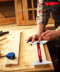 Fo Sho Spot On Stair Tread Template Tool Heavy Duty Aluminum Step Layout Jig For Risers And Treads Quick Measure Mark and Scribe Guide in use measuring wood