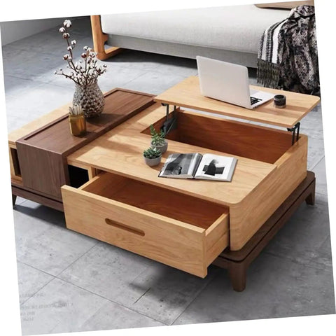 Heavy Duty Coffee Table Lifting Frame With Retractable Hydraulic Lifter Space Saving Rack For Seamless Living Room Upgrades, displaying open storage.