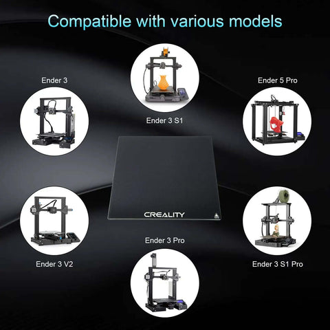 Ender 3 Glass Bed Upgrade Tempered Glass Plate with printers showing compatibility with various Ender models