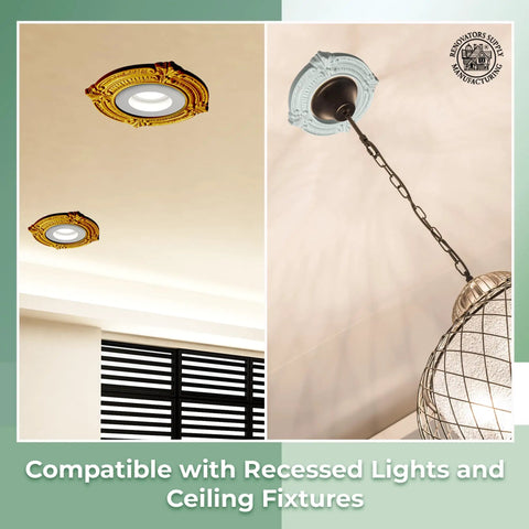10 Inch White Polyurethane Ceiling Light Trim Medallion For Recessed Lighting installed on ceiling