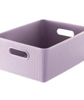 Level Up Your Nest With These Dope Ribbed Plastic Storage Bins A Set Of Eight Spacious Open Baskets in lilac color.