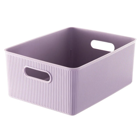 Level Up Your Nest With These Dope Ribbed Plastic Storage Bins A Set Of Eight Spacious Open Baskets in lilac color.