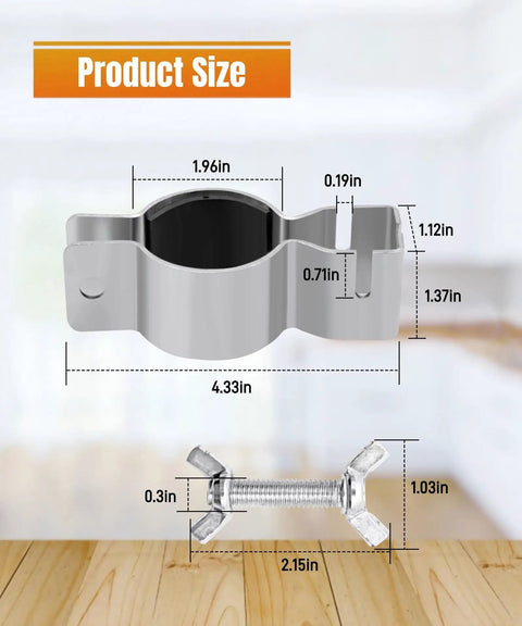 Two Pack Adjustable Upright Clamps For Pipe And Drape Systems Works With 1.5 Inch Or 2 Inch Diameter Product Size Diagram
