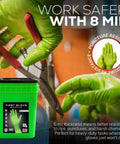 Beefy Eight Mil Green Nitrile Gloves Bulk Bucket Five Hundred Count Extra Large in use, showcasing raised diamond texture and grip.