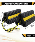 Beefy Heavy Duty Wheel Chocks For Trailers RVs Campers Trucks And Small Aircraft - Solid Rubber Block With 3 Reflective Strips shown side by side