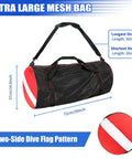 Oversized Mesh Duffle Bag For Diving And Beach Gear, Monster 100L Capacity, black with two-side dive flag pattern.