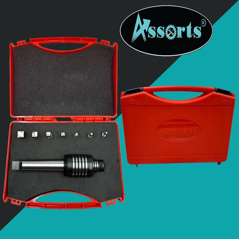 MT3 Teng Style Rotary Broach Holder with 7 Piece Square Broach Set in red case for lathe or CNC machines