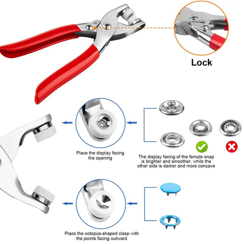 9.5mm Metal Snap Button Kit Set For Sewing And DIY Fashion Projects Pro Grade Snaps With Ergonomic Pliers For Easy Install