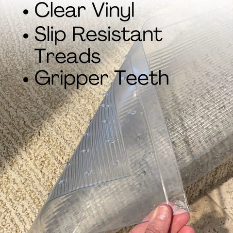 Clear Stair Tread Protectors Set Of 2 24 X 8 Inches Slip Resistant Vinyl Treads With Gripper Teeth For Carpeted Stairs Protection image