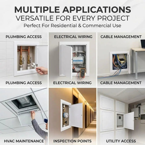 Built Tough Metal Access Panel With Zero Sag Magnetic Lock Covers Drywall Cutouts And Ceiling Openings Stays Put During Hvac Plumbing Fixes Snug Flush Look Gray 8X8 Inch Quick Clip for plumbing access in walls and ceilings.