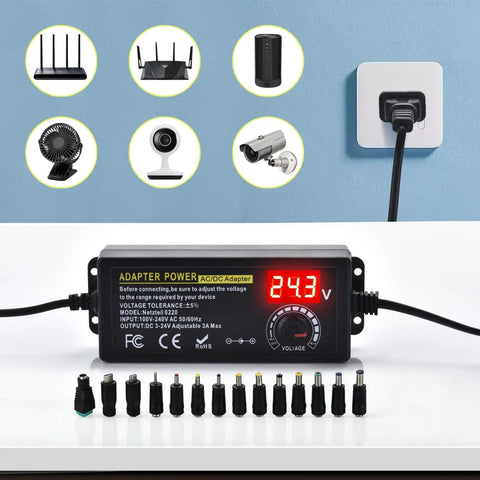 Adjustable DC Power Supply 3A 72W 3V To 24V Output Universal Switching Adapter With Handy LED Readout