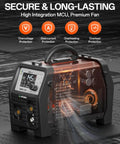 Synergy Flux Core Welder 110V 220V 145A 4 In 1 Gasless MIG Lift TIG Stick with digital display and components exposed