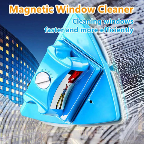 Top Shelf Double Sided Magnetic Window Cleaner With Adjustable Magnet Strength Five Gear Glass Wiper Tool For High Rise Apartments And Thick Double Glazed Homes close-up with cleaning mechanism and blue grip.