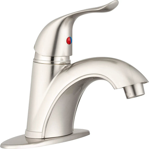 RV Single Handle One Hole Bathroom Faucet In Brushed Satin Nickel Finish, Sleek Arc Design, Durable Metal Construction
