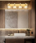 Crystal Four Light Vanity Light Fixture In Gold Finish For Over Mirror Bathroom And Hallway, Modern Wall Lamp In Bathroom