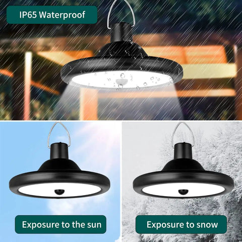 Dual Head Solar Shed Light With Motion Sensor, 4 Modes And 6 Brightness Levels, 16.4 Ft Cord, IP65 Waterproof Hanging Lamp in rain and snow.