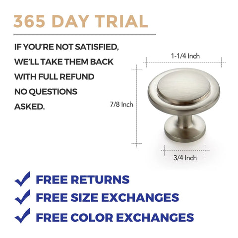 365 day trial, 30 Pack Brushed Nickel Cabinet Pulls One And A Quarter Inch Kitchen Drawer Pulls And Door Handles For Dresser Modern Hardware