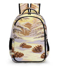 Winter Pine Landscape Backpack Unisex Daypack with large capacity, durable polyester fabric, winter scene print