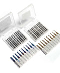 Genmitsu 40-piece end mill set, 1/8 in shank, titanium and blue-coated; includes flat-nose and ball-nose bits.
