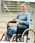 28 Inch Long Handle Grabber Reacher Tool for Seniors and Pregnant Women with Nonslip Grip, One Handed Operation, Lightweight Plastic and Stainless Steel Litter Picker for Easy Cleanup and Daily Independence, woman in wheelchair using it