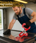Man using 9 Inch Hand Pull Sheet Metal Cutter Nibbler For Thin Steel And Aluminum Up To 23 GA on metal sheet in workshop