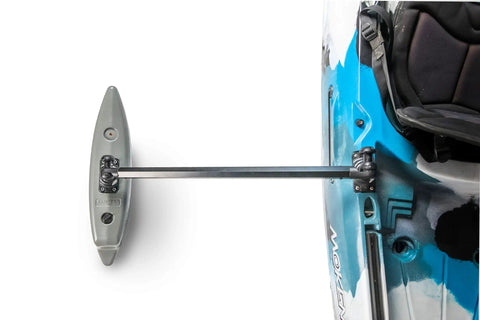 Top view of Dual Outriggers Standncast Gen II for small boats and canoes with 30-inch adjustable arm and Railblaza StarPort HD