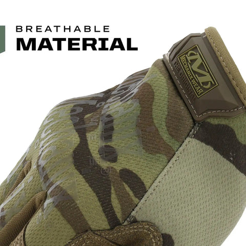 Close-up of a Tactical Glove With Anti Slip Grip For Heavy Duty Work, Impact Resistant, Touchscreen Compatible, Large, MultiCam Camouflage showing breathable material.
