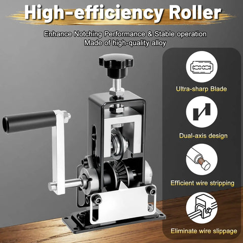 Beefy Copper Wire Stripper Machine For 0.06 To 1 Inch Cables with hand crank, dual-axis design, shown on tabletop.