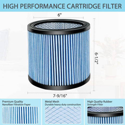 Heavy Duty Cartridge Filter For 5 To 16 Gallon Wet Dry Vacuums Compatible With 90304 90344 high-efficiency filtration paper