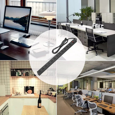 Wall Mount Power Strip With Twelve Wide Spaced Outlets, Aluminum Alloy Mount Socket With Switch for office use
