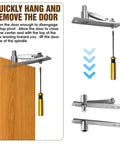 Illustrated guide for installing Beefy Pivot Hinge Kit With 200 Lb Capacity For Secret Bookcase Doors, showing metal hardware and screwdriver use.