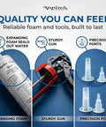 Ditch That Drip Forever With This Complete Polyurethane Leak Repair Foam Kit For Pipe Penetrations And Foundation Cracks Up To One Inch, Smooth Sailing DIY Setup Included showing expanding foam, sturdy gun, and precision ports.