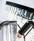 Close-up of Black Modern Crystal Chandelier Dope Two Tier Round Flush Mount Pendant Light with clear crystal drops.
